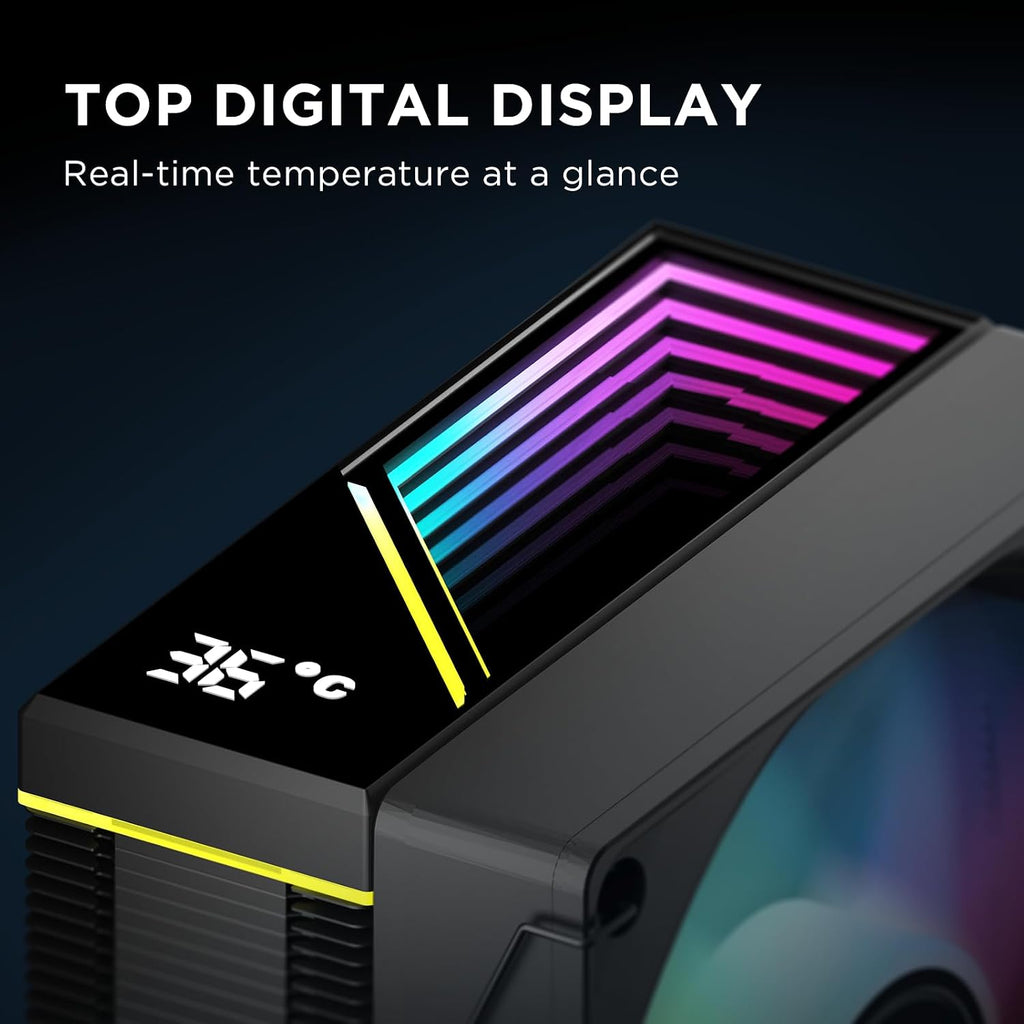TZMRIT KF620 DGT ARGB CPU-kylare med temperaturvisning 265 W TDP för Intel LGA 1700/1200/115X/1851/1366/2011, för AMD AM4/AM5 (KF620BK)