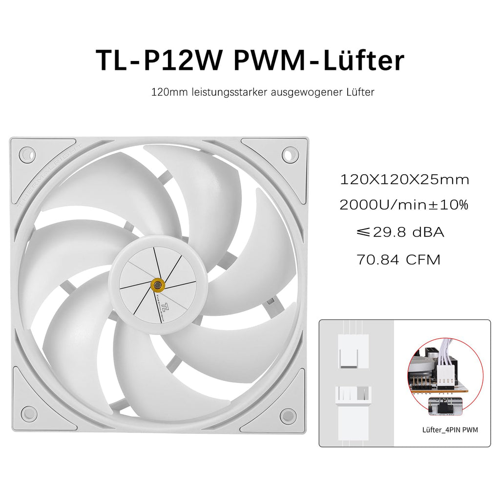TR-Thermalright Assassin X 120 Digital ARGB vit CPU-kylare, 4 värmerör ARGB-fläkt 120 mm-2 000 varv/min, topplock med digital skärm, för AM5/AM4, Intel LGA1851/1700, vit