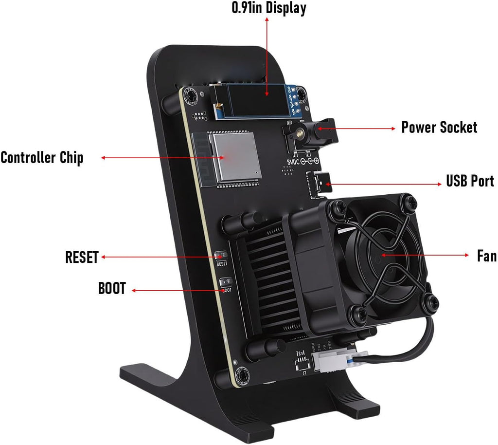Tosuny Bitcoin Miner, Open Source BTC Mining Machine, BM1370 ASIC Chip, 1-1,2 TH/s Efficient Mining, 2,4G WiFi, 0,96" Display, Home Crypto Currency Miner Support AxeOS (BLACK)