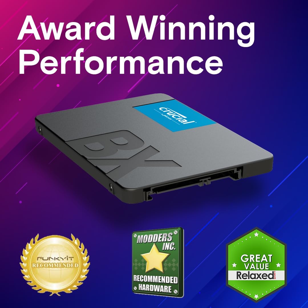 Crucial BX500 SATA SSD 2TB, 2,5" Intern SSD (Solid State Drive), Upp till 540 MB/s, Kompatibel med Laptop och Desktop (PC), 3D NAND, Dynamisk Skrivacceleration - CT2000BX500SSD101