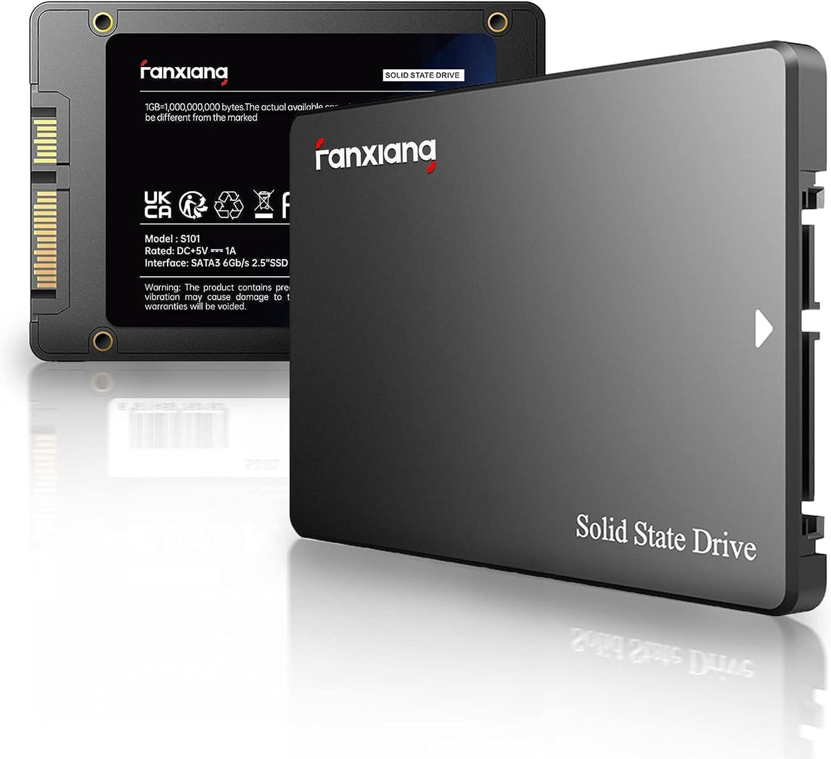 Fanxiang S101 1 TB SSD SATA III 6 Gb/s 2,5 tum intern solid state-enhet, läshastighet upp till 550 MB/sek, kompatibel med bärbara datorer och PC stationära datorer (svart)