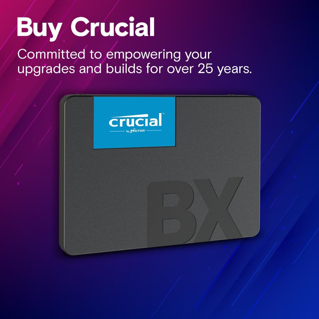 Crucial BX500 SATA SSD 2TB, 2,5" Intern SSD (Solid State Drive), Upp till 540 MB/s, Kompatibel med Laptop och Desktop (PC), 3D NAND, Dynamisk Skrivacceleration - CT2000BX500SSD101