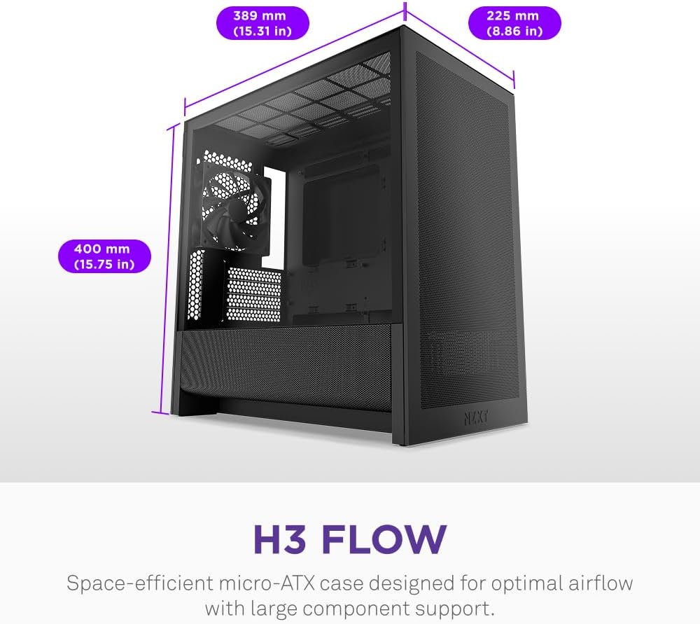 NZXT H3 Flow - Micro-ATX Airflow PC-chassi - Svart