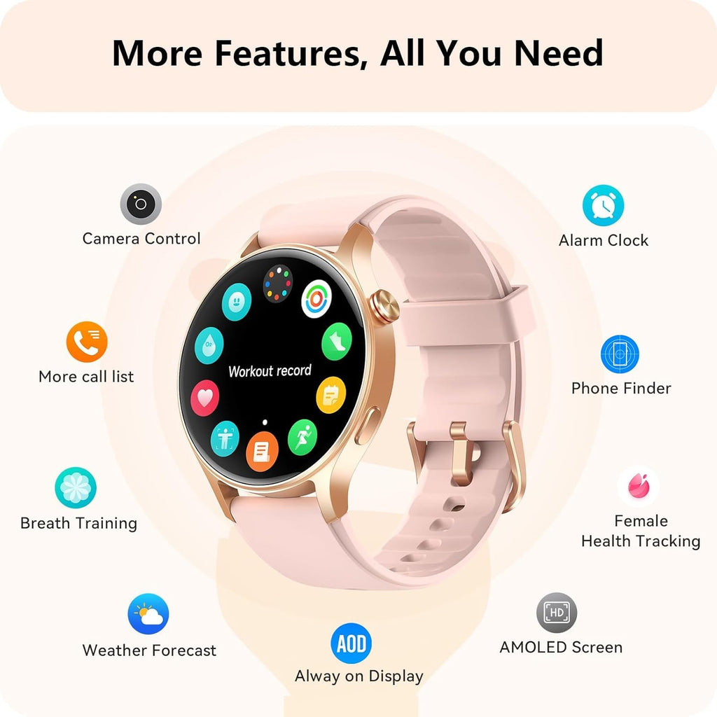 Smart Watch for Men Women, Answer/Make Call, AMOLED Ultra-Clear Screen Activity Trackers with Heart Rate/Sleep/Step Monitor, Smartwatch for iPhone/Samsung/Android, 110+ Sport Modes, 3ATM Waterproof