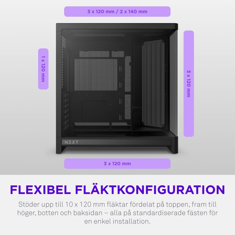 NZXT H6 RGB+ - Kompakt Dubbelkammare ATX PC-chassi - Vit