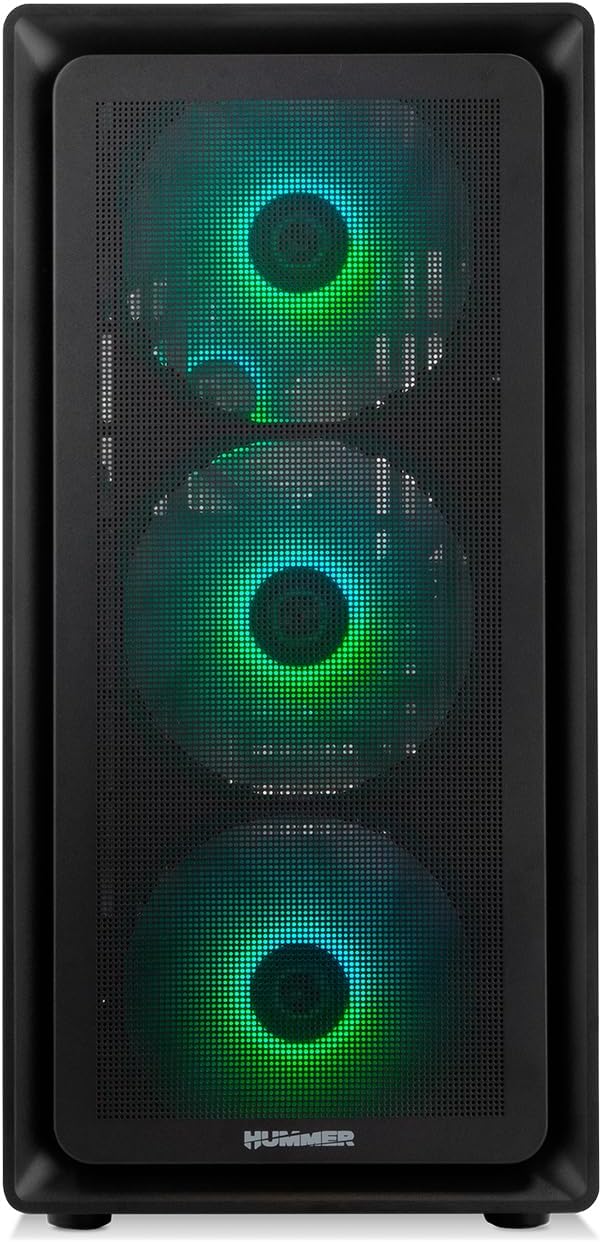 NOX XTREME PRODUCTS Hummer Galaxy - Datorchassi, Ramlöst Härdat Glas, 4x 120mm PWM Fläktar, Plats för 10 Fläktar, USB-C och USB 3.0, ARGB Hub Controller, ATX/M-ATX/ITX, Svart