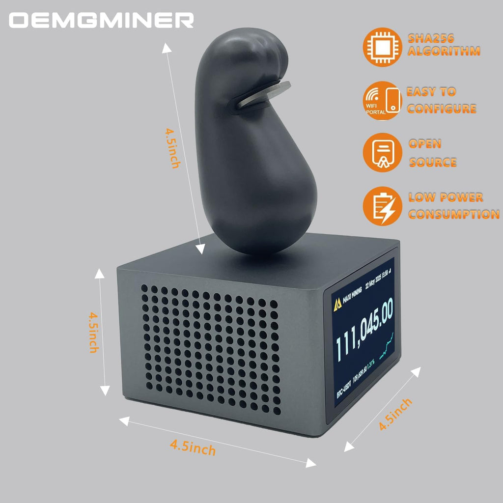 Ny MaxiPaw 1TH/S 25W Bitcoin Miner, BTC Miner med BTC-prismätare i realtid och kryptomaskin med solo-läge, Maxi Miner lågt brus, hem- och kontorsgruvning av OEMGMINER