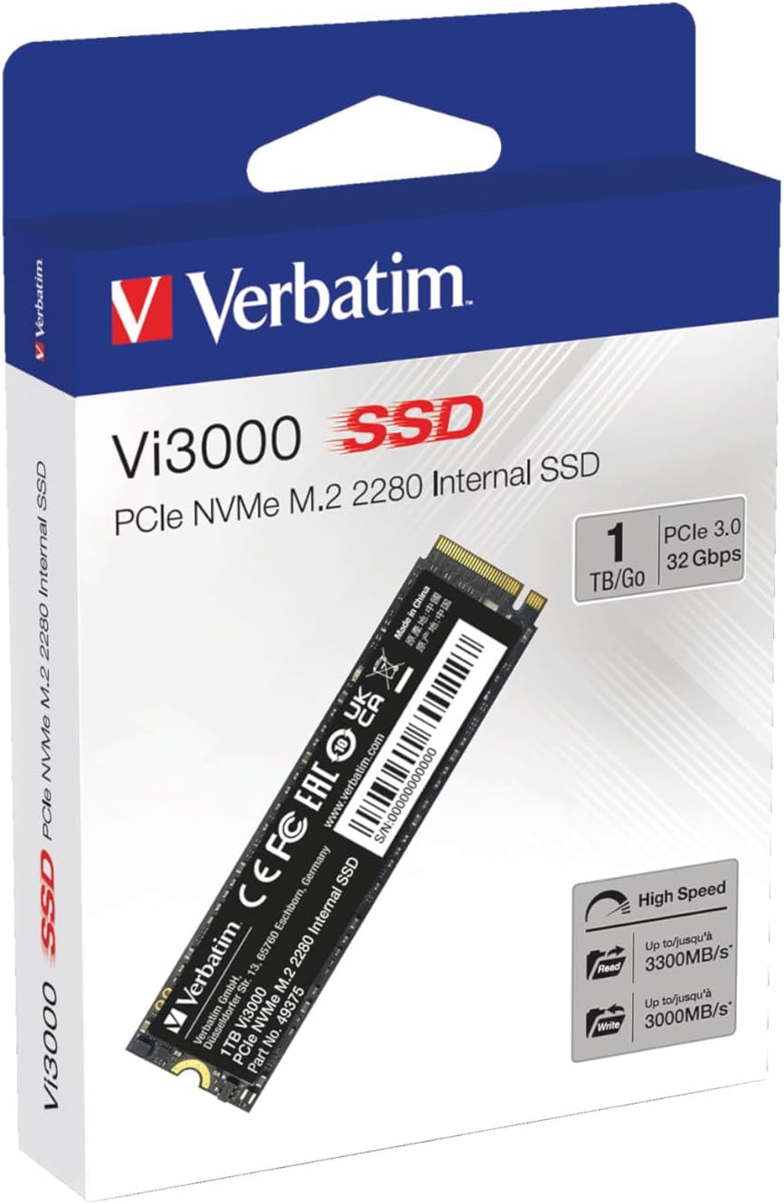 Verbatim Vi560 S3 SSD, intern SSD-enhet med 2 TB datalagring, Solid State Drive med SATA III M.2 2280 och 3D NAND-teknik, svart, perfekt för bärbar dator och Ultrabook