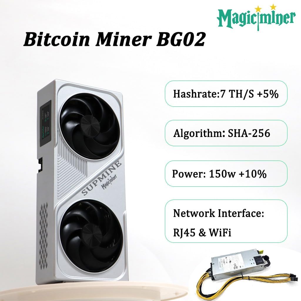 Magic BG02 Bitcoin Miner, 150 W effekt, 7 TH/s, SHA-256 ASIC Miner, Tyst drift, WiFi, med PSU, i lager