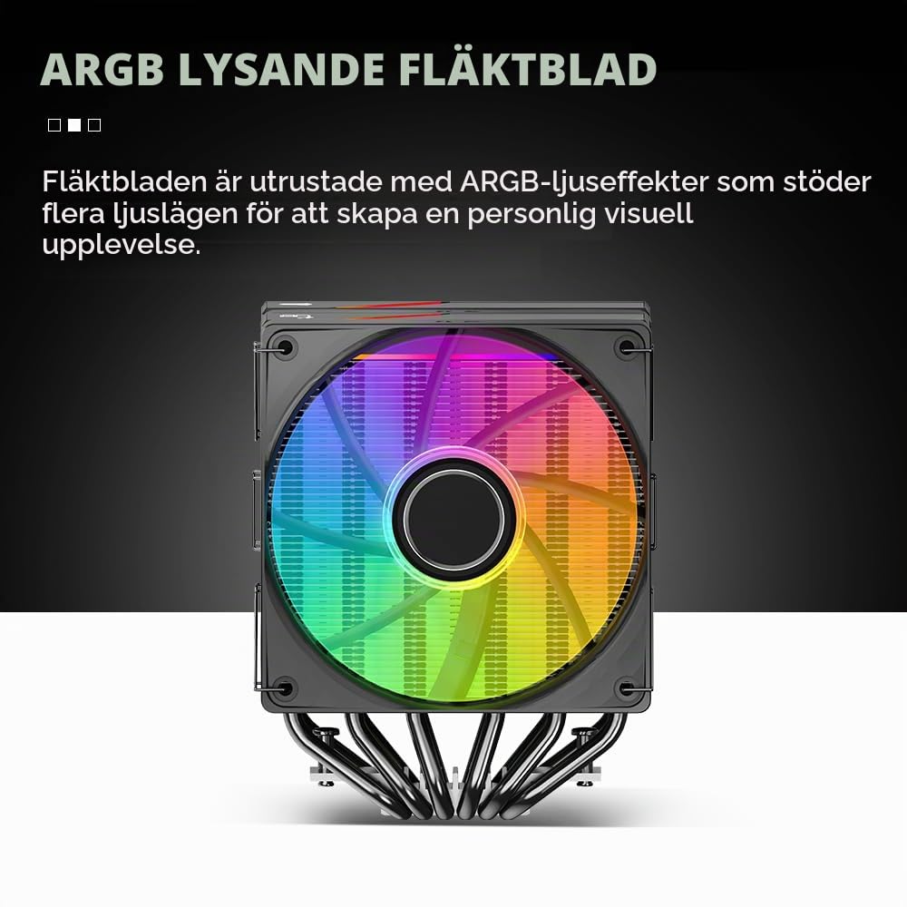 TZMRIT KF620 DGT ARGB CPU-kylare med temperaturvisning 265 W TDP för Intel LGA 1700/1200/115X/1851/1366/2011, för AMD AM4/AM5 (KF620BK)