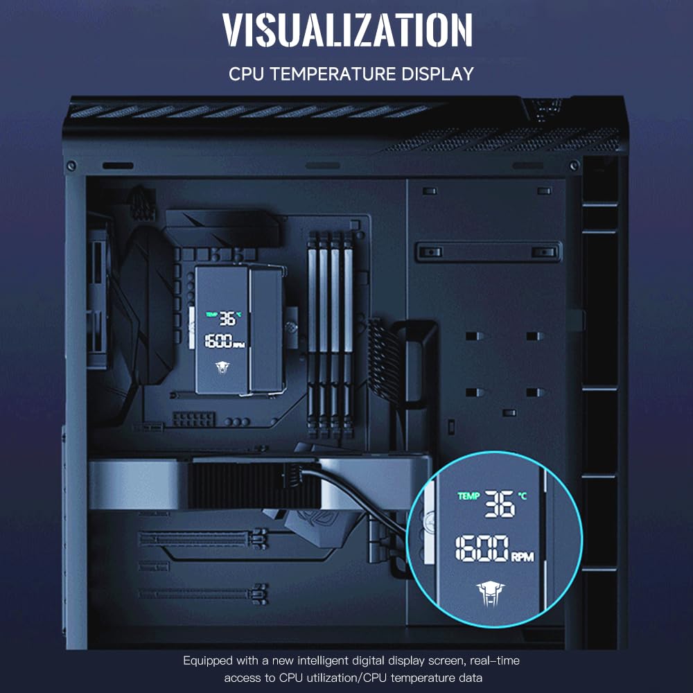 TZMRIT KF620 DGT ARGB CPU-kylare med temperaturvisning 265 W TDP för Intel LGA 1700/1200/115X/1851/1366/2011, för AMD AM4/AM5 (KF620BK)
