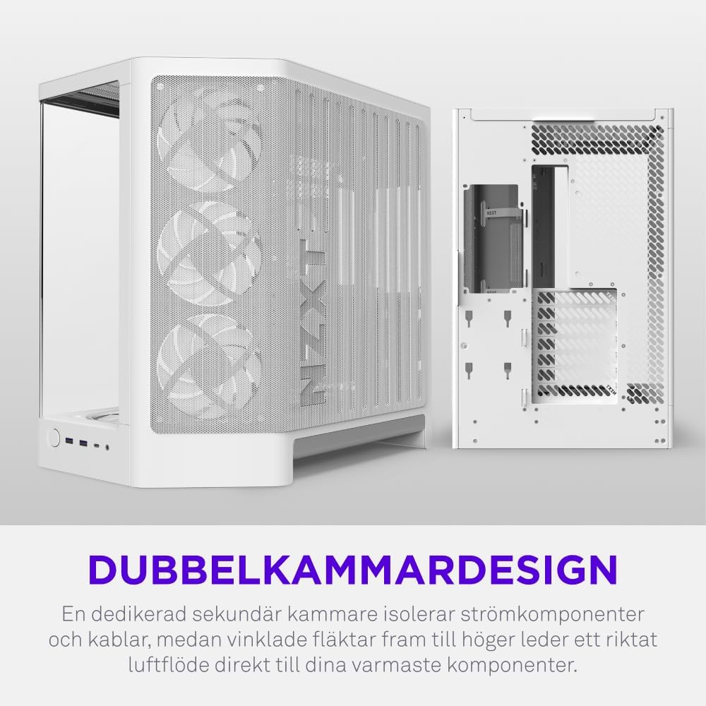 NZXT H6 RGB+ - Kompakt Dubbelkammare ATX PC-chassi - Vit