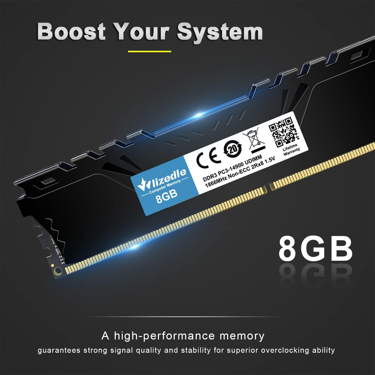 DDR3 1866MHz RAM-minne 32 GB kit (4x8 GB) CL13 UDIMM Wlizedle PC3-14900 minnesmodul 240-pin 1,5 V för stationär dator, svart
