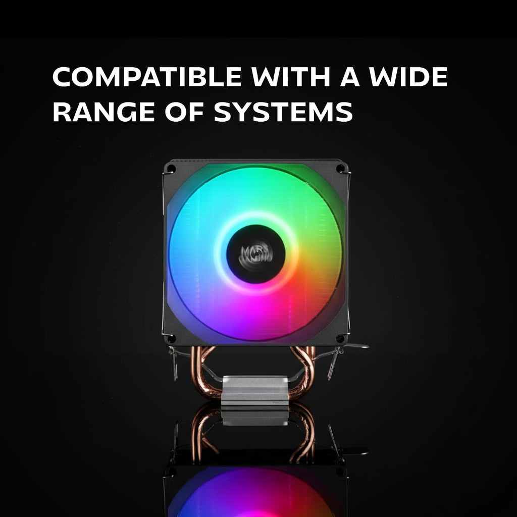Mars Gaming MCPU-X2, CPU-kylare 150W TDP, 2x värmerör, PWM FDB-fläkt, FRGB-Belysning, Kompakt SFF/Mini-ITX-Design, Aluminiumflänsar, PC-Kylare Med Intel- Och AMD-Kompatibilitet, Svart