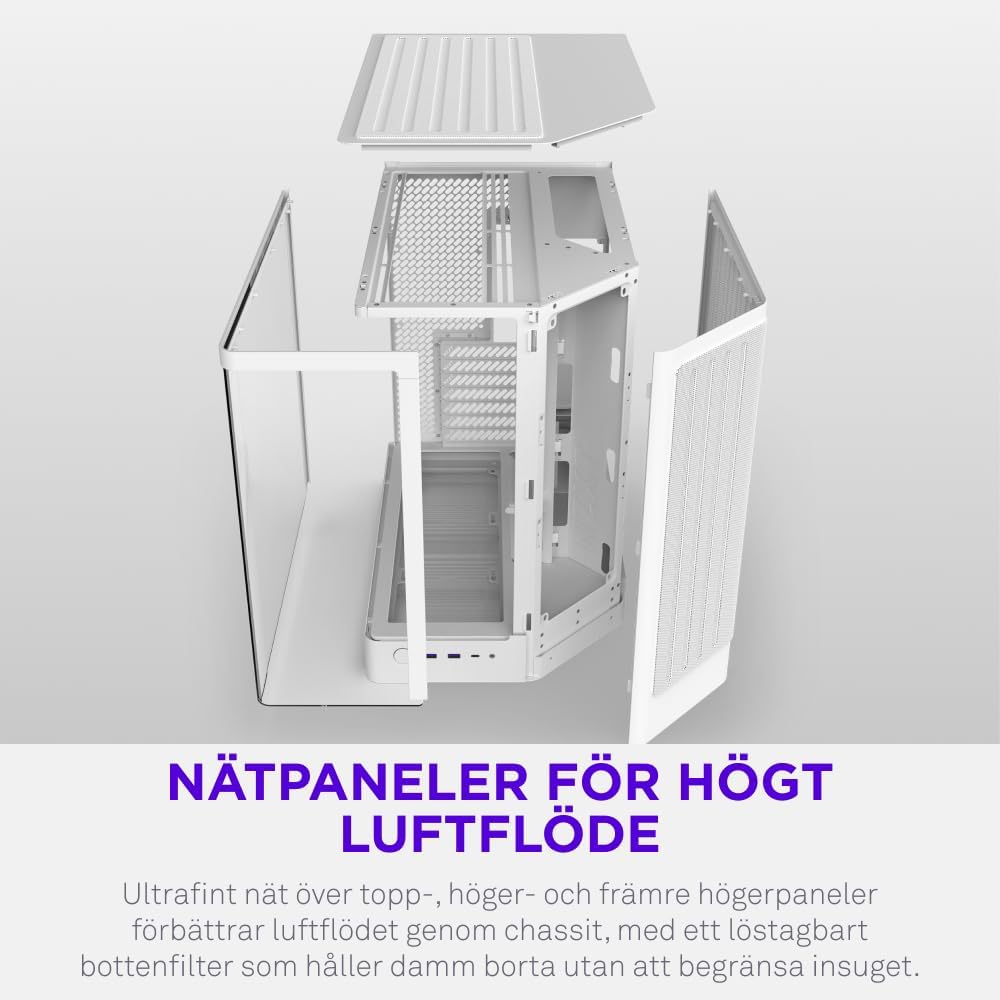 NZXT H6 RGB+ - Kompakt Dubbelkammare ATX PC-chassi - Vit