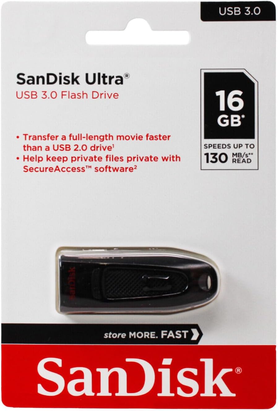 SanDisk Ultra 128 GB, USB 3.0 flash drive, with up to 130 MB/s read speed, Black