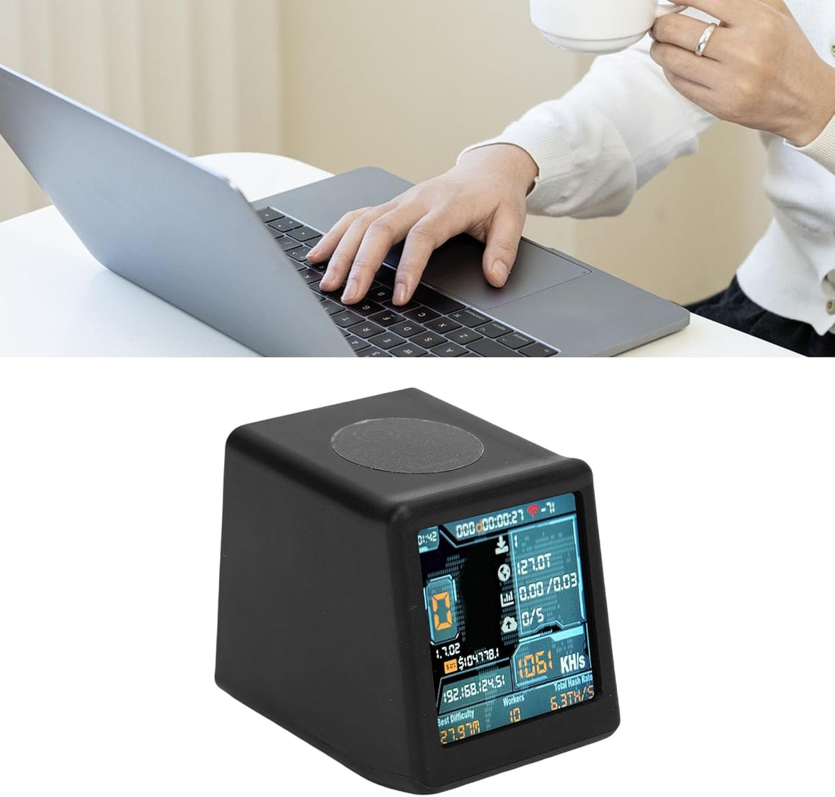 Fabater Bitcoin Miner, WiFi BT Smart Lucky BTC Miner med 1060KH/s Hashrate, 1,54 Tums Skärm, Lottery Miners Mining Machine USB Powered for Home