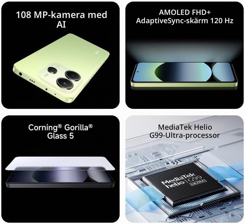 Xiaomi Redmi Note 14 5G Smartphone, 8+256 GB, lila, 108 MP AI-kamerasystem, 5 500 mAh batteri, 120 Hz ögonvårdsdisplay, AI-funktioner (laddare ingår inte)