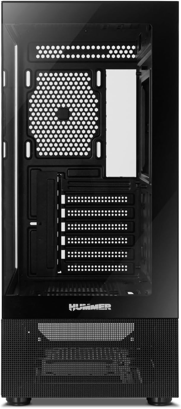 NOX XTREME PRODUCTS Hummer Galaxy - Datorchassi, Ramlöst Härdat Glas, 4x 120mm PWM Fläktar, Plats för 10 Fläktar, USB-C och USB 3.0, ARGB Hub Controller, ATX/M-ATX/ITX, Svart
