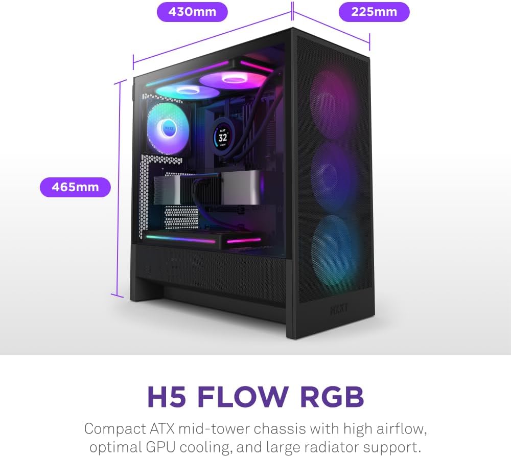 NZXT H5 Flow RGB - Kompakt Mid-Tower ATX PC-chassi - Svart