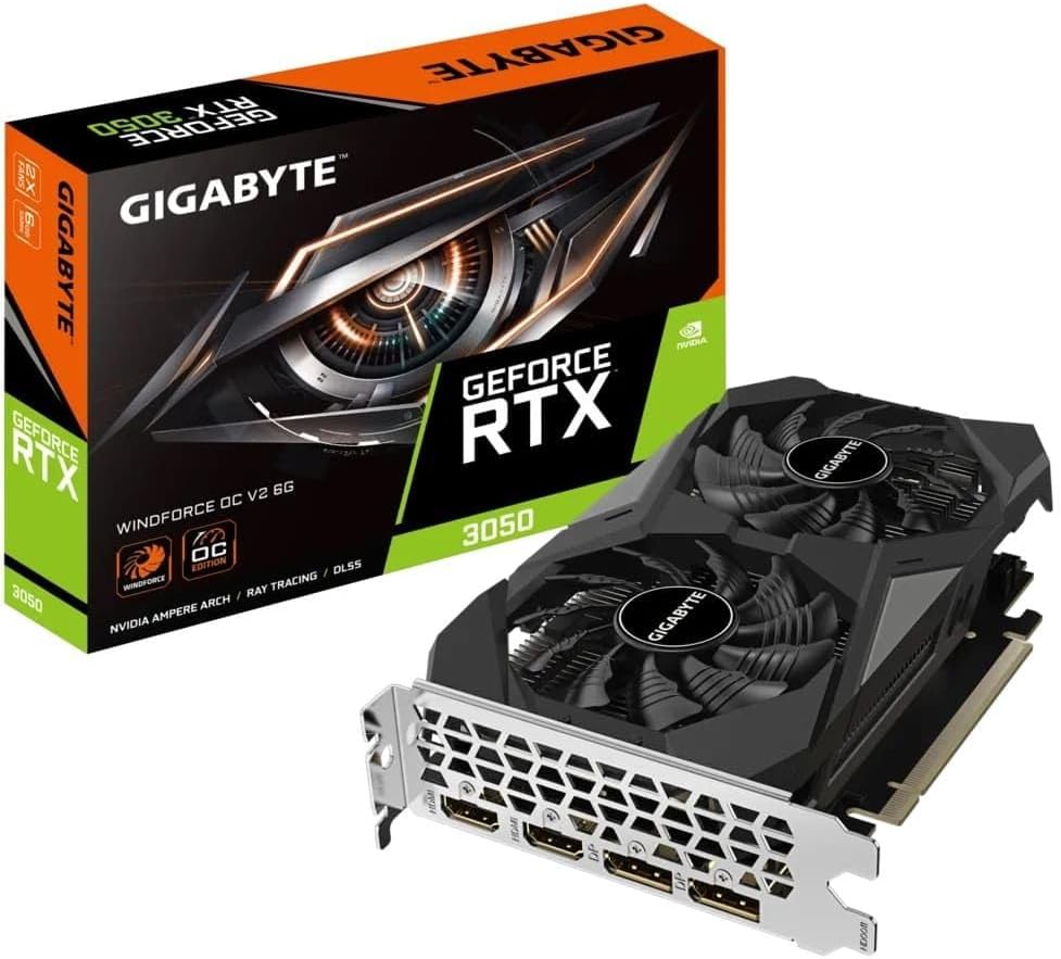 Gigabyte NVIDIA GeForce RTX 3050 WINDFORCE OC V2 6G grafikkort - 6GB GDDR6, 96-bitars, PCI-E 4.0, 1477MHz kärnklocka, 2x DP 1.4, 2 x HDMI 2.1, GV-N3050WF2OCV2-6GD