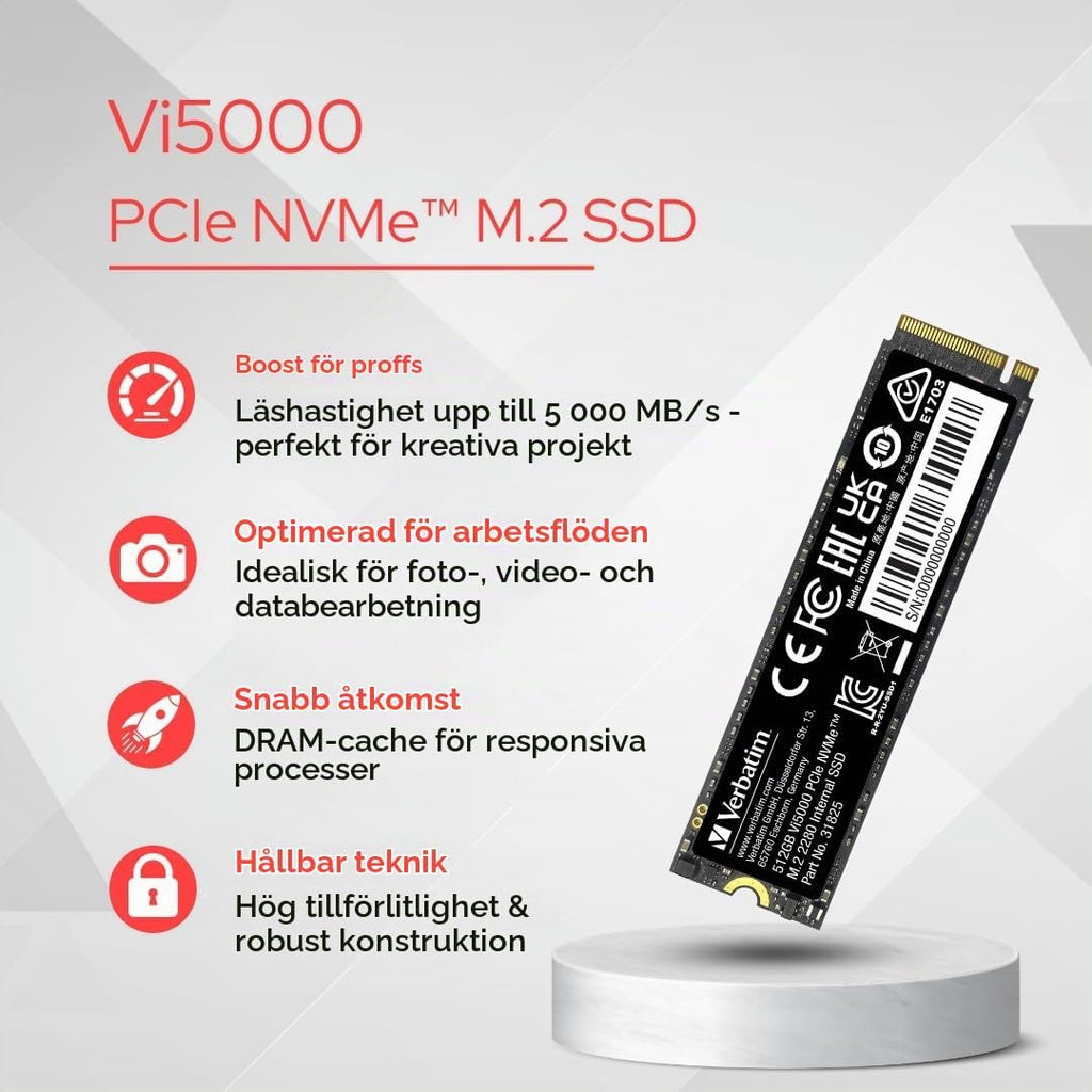 Verbatim Vi560 S3 SSD, intern SSD-enhet med 2 TB datalagring, Solid State Drive med SATA III M.2 2280 och 3D NAND-teknik, svart, perfekt för bärbar dator och Ultrabook
