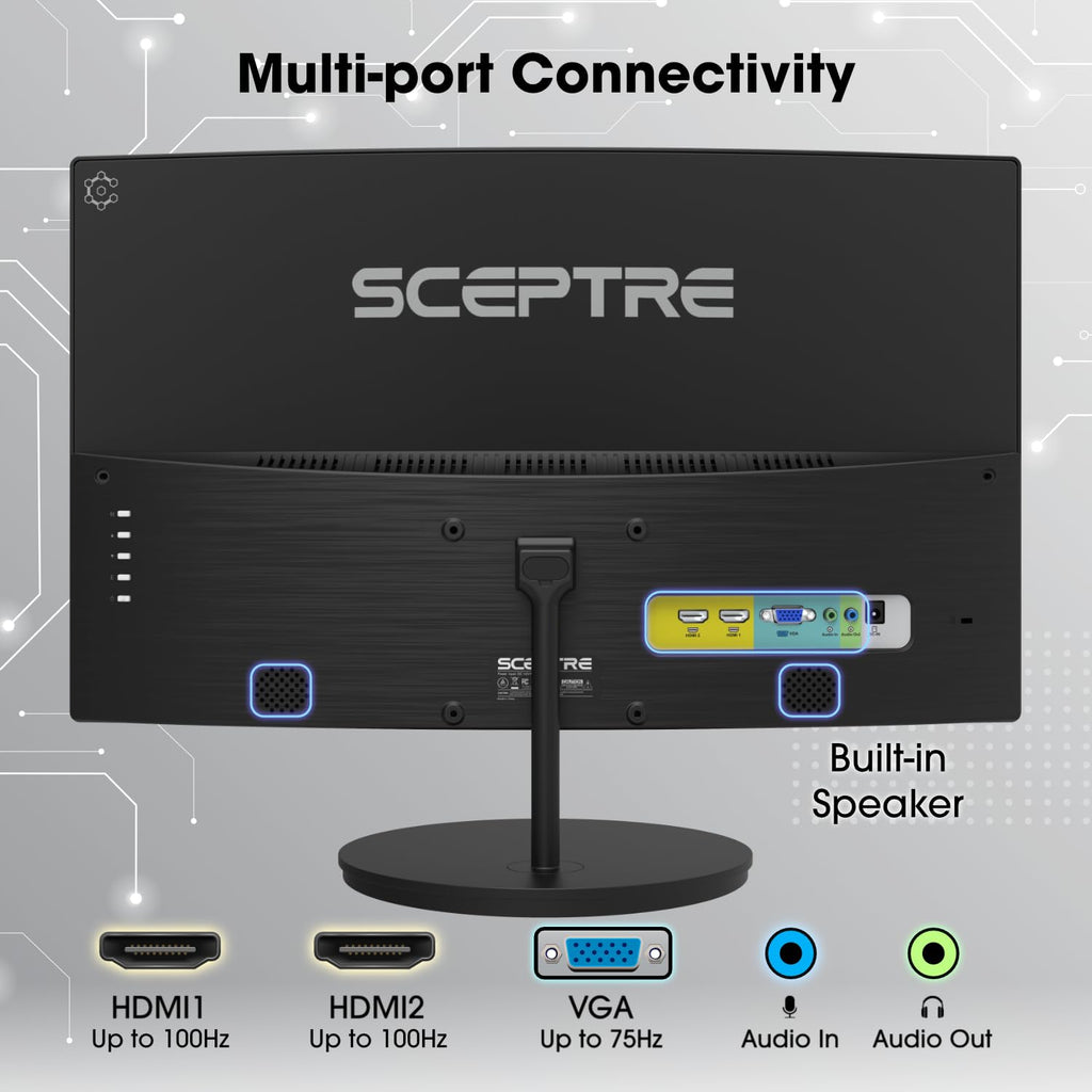Sceptre Curved 24-inch Gaming Monitor 1080p R1500 98% sRGB HDMI x2 VGA Build-in Speakers, VESA Wall Mount Machine Black (C248W-1920RN Series)