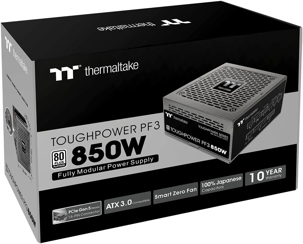 Thermaltake Toughpower PF3 850W Gen 5 | ATX 3.0 | PCIe Gen 5 ready | Smart Zero Fan | 80 Plus Platinum | Fully Modular