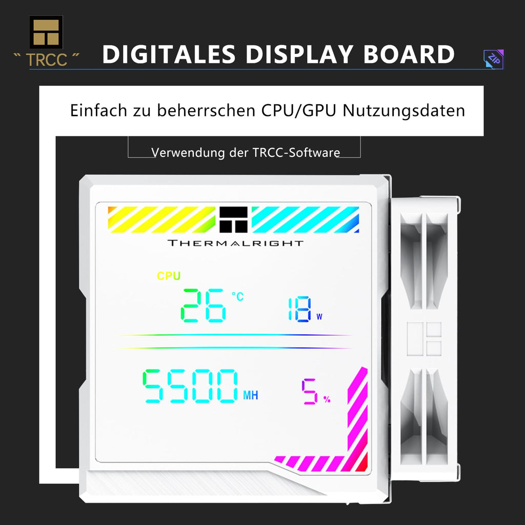 TR-Termisk peerless assassassin 140 digital svart CPU-kylare, dubbelt torn med 6 värmerör, dubbla CPU-fläktar 1850 varv/min, övre täckning av den digitala displaykortet magnetisk, för AM5, Intel