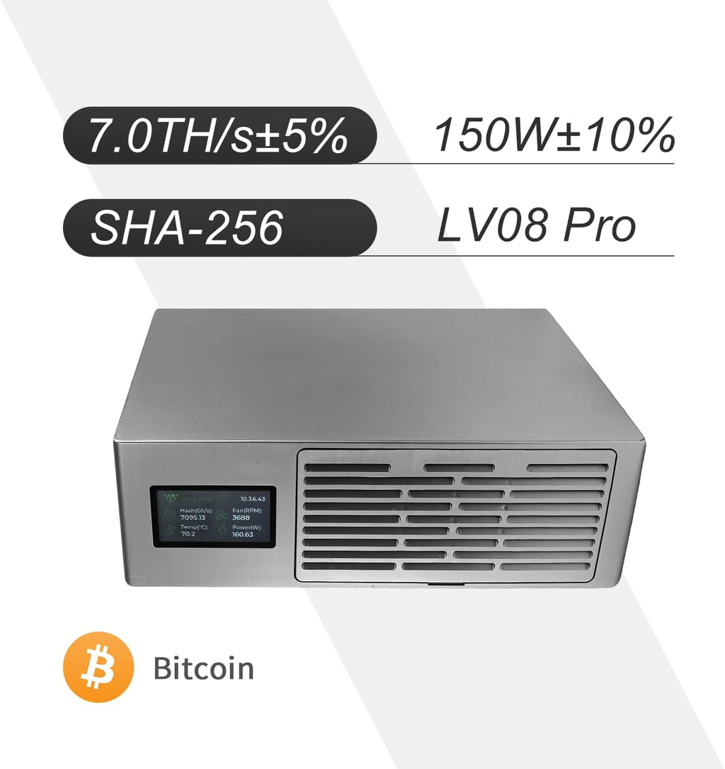Lucky Miner LV08 Pro 7TH/s 150W | ASIC Bitcoin-brytare för Hem & Kontor | SHA-256 Algoritm | Solo- & P2P-brytning | Stödjer 42+ Mynt (BTC, BCH, BSV) | Tyst Drift