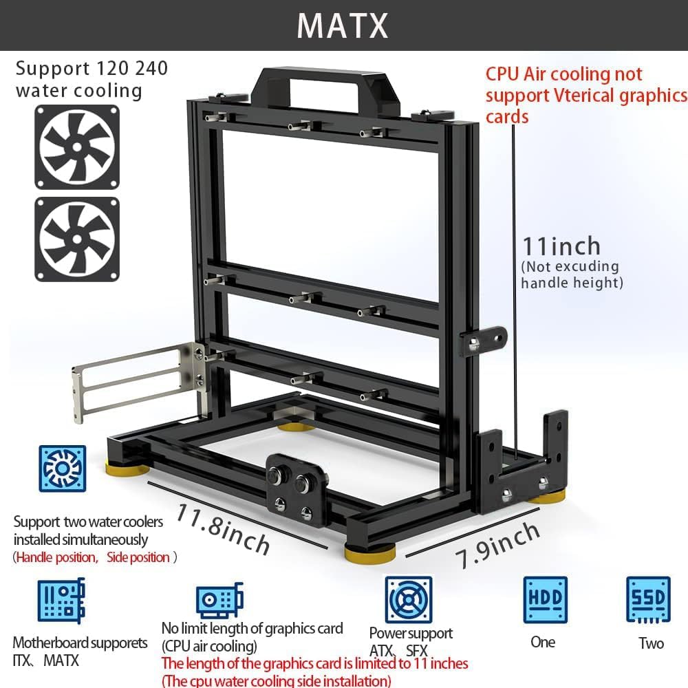 PC kreativ monteringsram testbänk, öppen luft ramfodral, gör-det-själv dator moderkort fodral ställ, ITX ATX MATX/EATX öppen aluminium ram chassi (EATX)