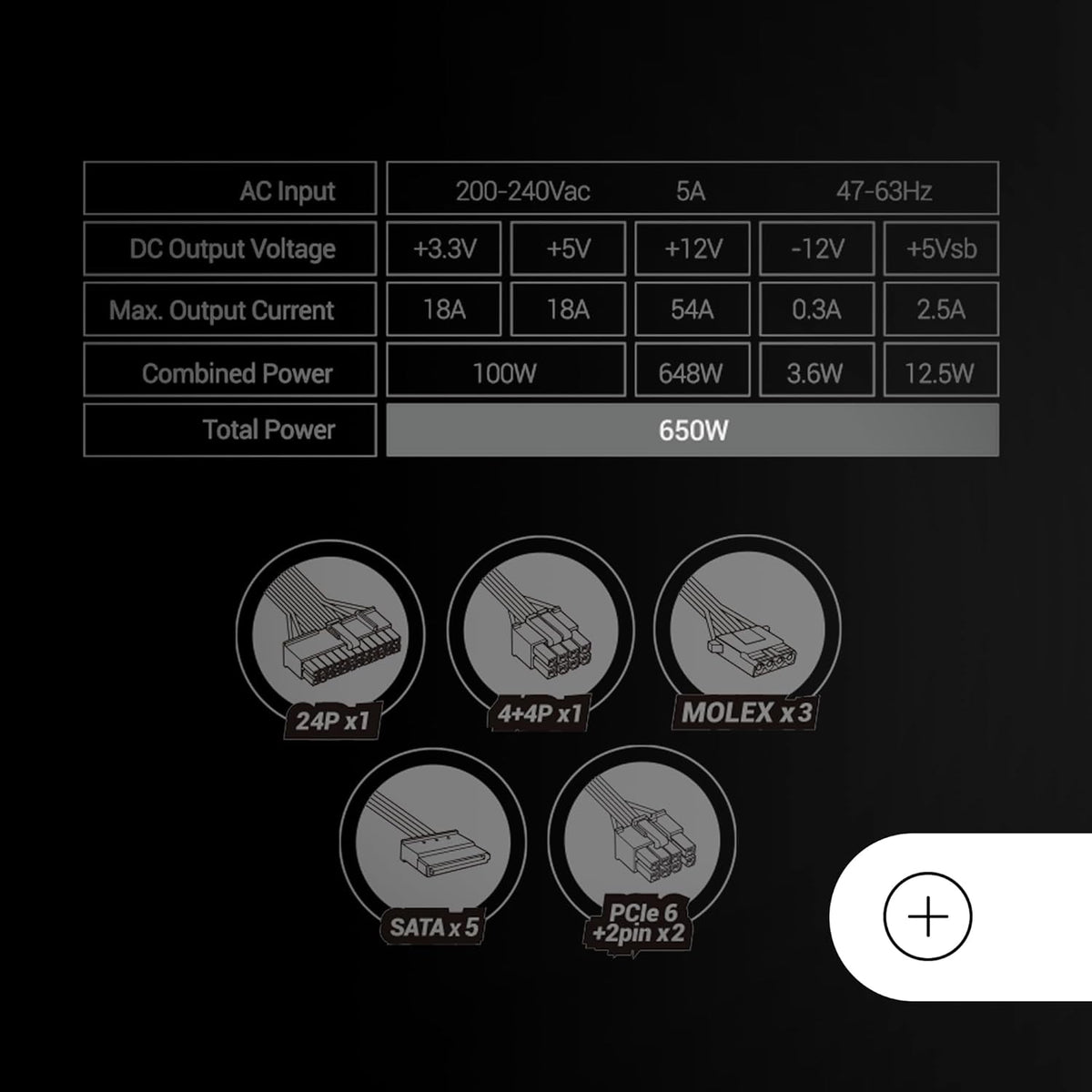 Mars Gaming MPB650SI, ATX Nätaggregat för PC 650W, 7 Års Garanti, 80Plus Bronze 230V, 90% Effektivitet, SI Extreme Silence-fläkt med Kopparkärna, AI2-RPM, DC-DC och SMD-teknologier, Vit