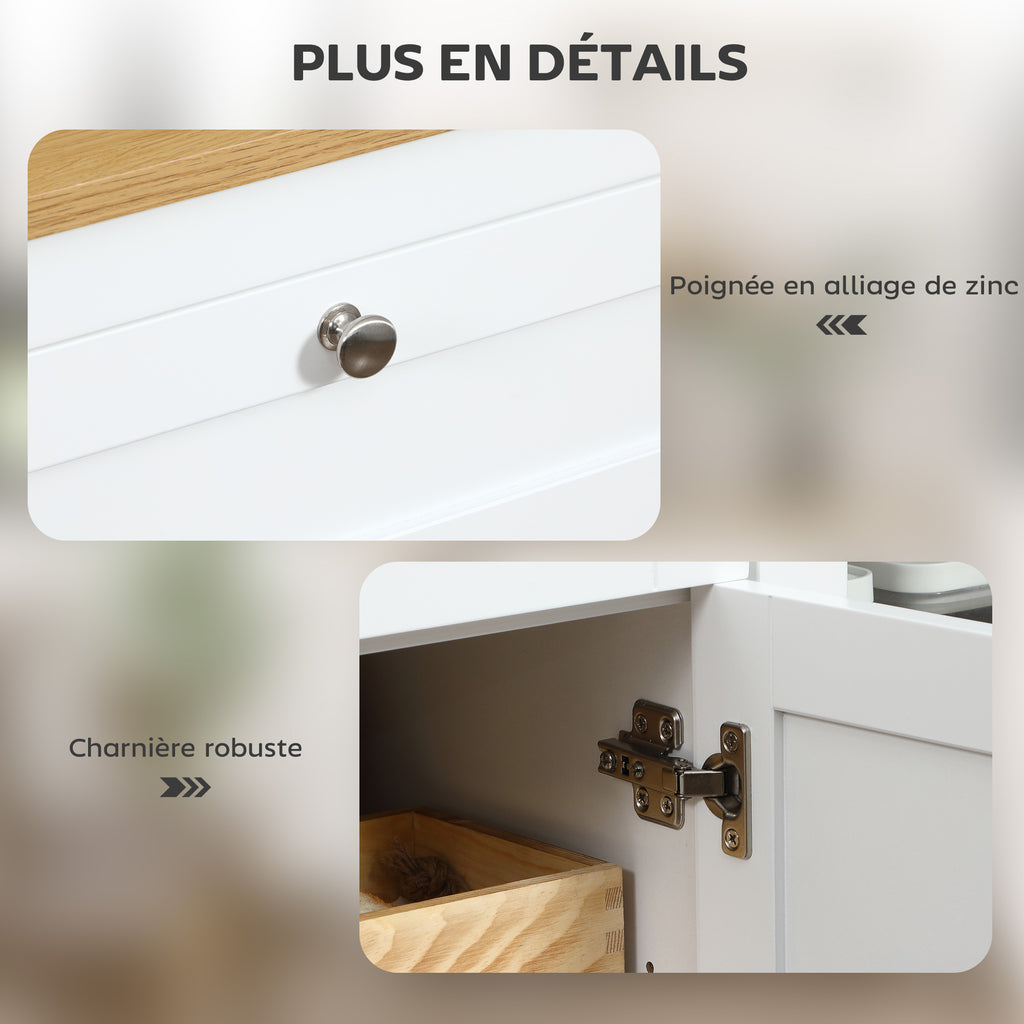 Buffet salon, meuble de rangement avec 1 placard double porte, 2 placards à porte vitrée, 2 tiroirs et étagère réglable, style moderne, buffet salle à manger et cuisine, 120x40x90cm, blanc-5
