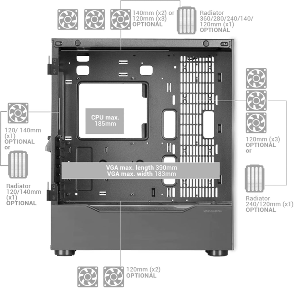Mars Gaming MC-S1, ultrakompakt Micro-ATX PC-fodral, ARGB frontbelysning 12 lägen, FRGB-fläkt, spelfodral för helsidofönster, stöder vätskekylare upp till 120 mm, rosa