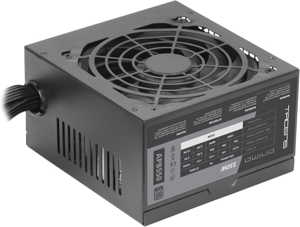 Tacens Anima APB550, PC ATX Nätaggregat 550W, 80Plus Bronze 85%, SMD- och DC-DC-teknik, Ultratyst 12cm Fläkt, Japanska Kondensatorer 105º, Premium Texturerade Kablar, Svart