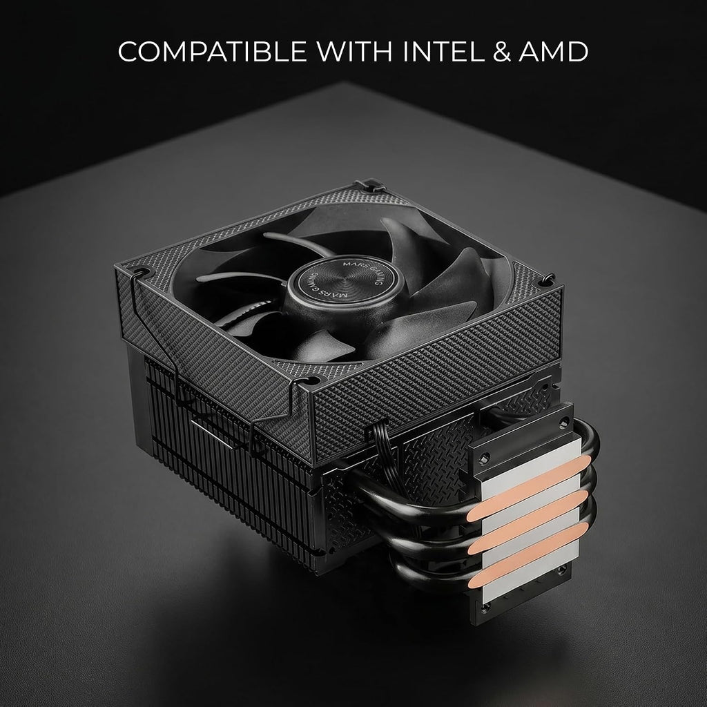 Mars Gaming MCPU-XPRO, CPU-Kylare 190W TDP, 3x HCT Heatpipes, Aluminiumkylfläns, 90mm FDB PWM-Fläkt, Kompakt Full Svart Design, Kompatibel med Intel och AMD-Socklar, Svart