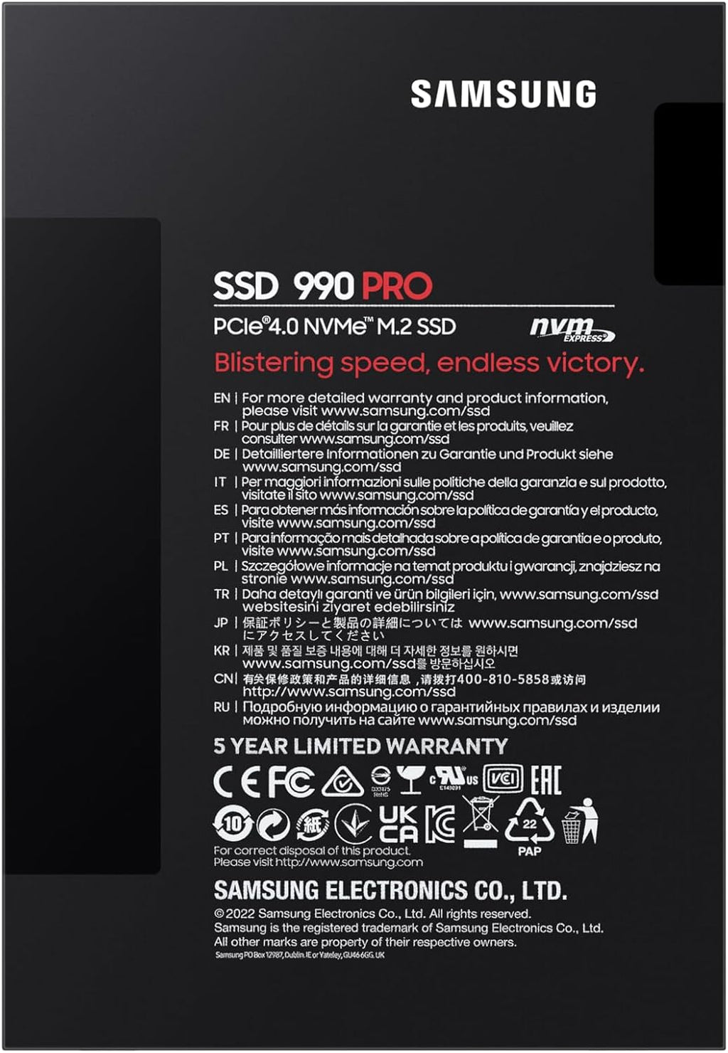 Samsung 990 PRO Heatsink NVMe M.2 SSD, 2 TB, MZ-V9P2T0CW
