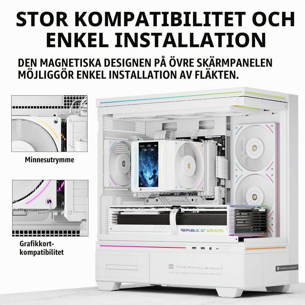 Thermalright Peerless Assassin 120 VISION MAX ARGB Black CPU-kylare, PC-kylare med 6 värmerör, 5-tums magnetisk display, 480 x 854 upplösning, för AM4/AM5 Intel LGA1700/1851