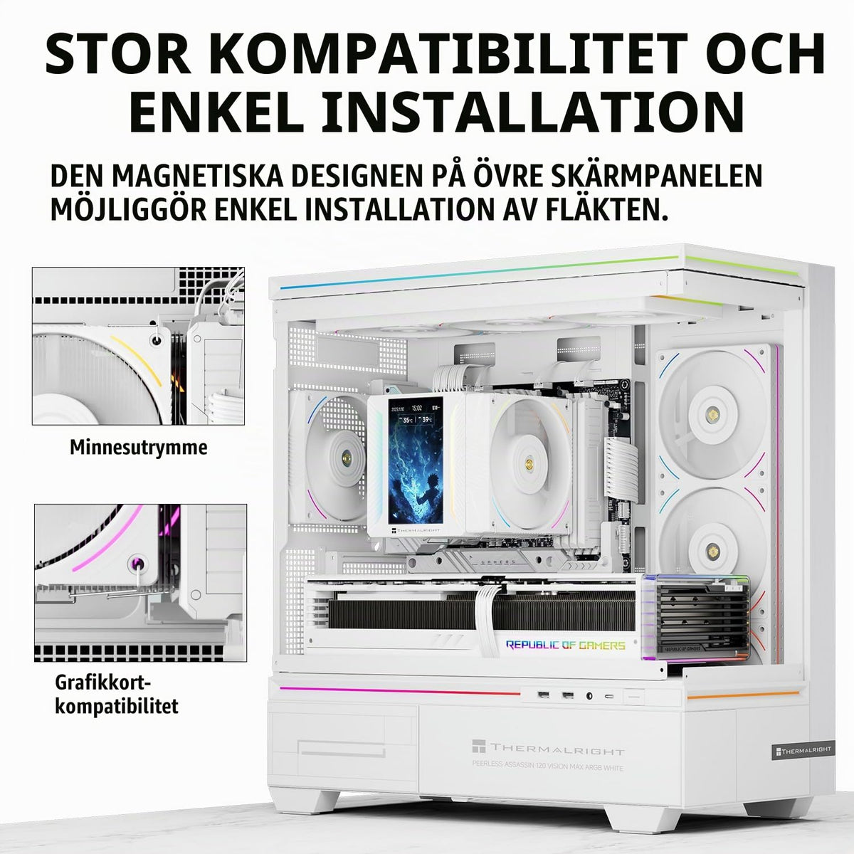 Thermalright Peerless Assassin 120 VISION MAX ARGB Black CPU-kylare, PC-kylare med 6 värmerör, 5-tums magnetisk display, 480 x 854 upplösning, för AM4/AM5 Intel LGA1700/1851