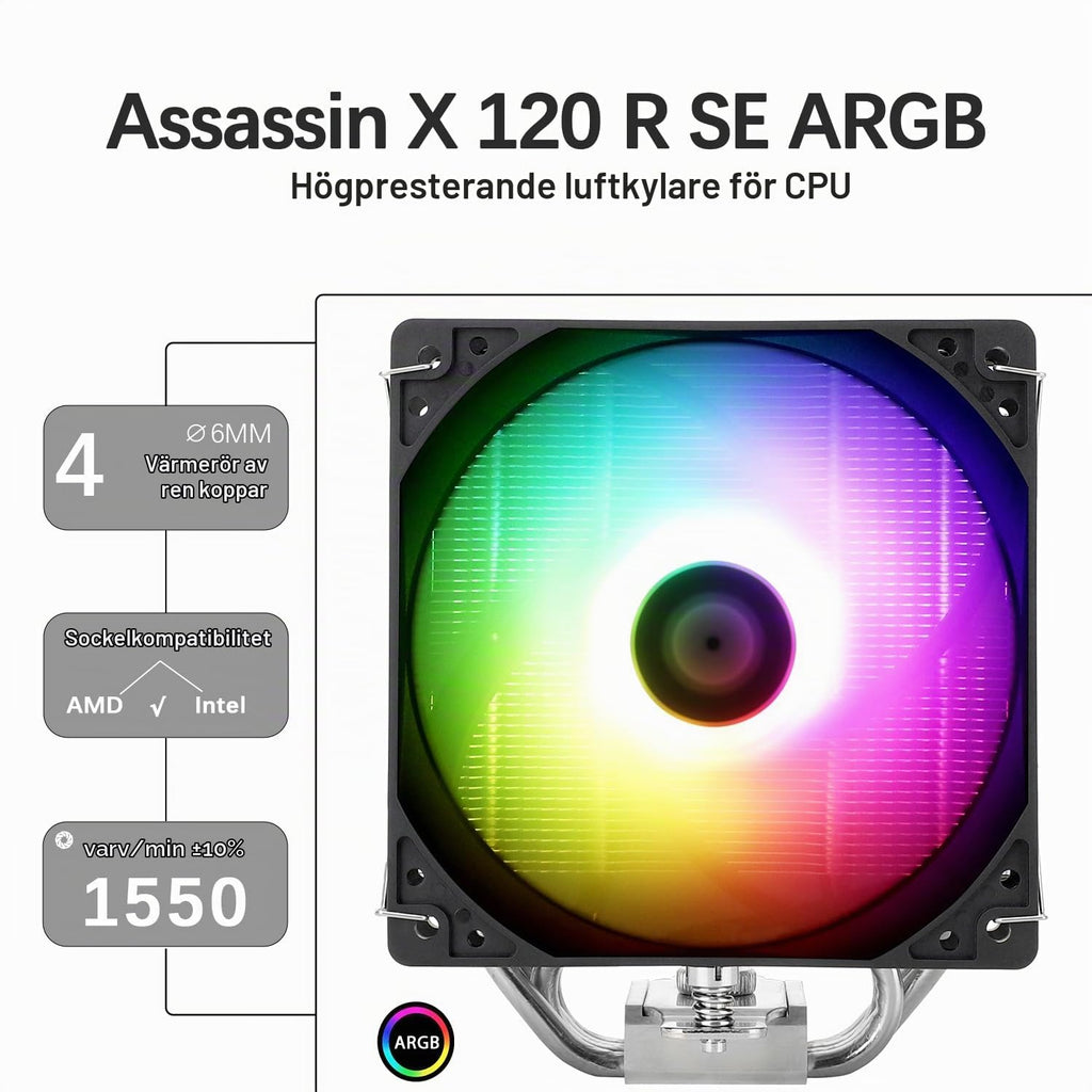 TR-Thermalright Assassin X 120R SE CPU-kylare - 4 värmerör, 120 mm tyst fläkt, för AMD AM4/AM5, Intel LGA1851/1700/115x/1200, PC-kylare