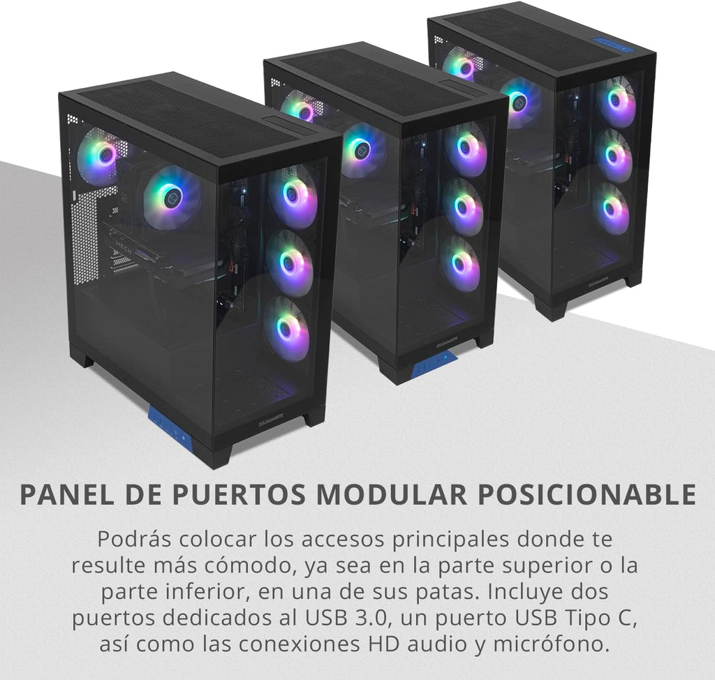 NOX XTREME PRODUCTS Hummer Galaxy - Datorchassi, Ramlöst Härdat Glas, 4x 120mm PWM Fläktar, Plats för 10 Fläktar, USB-C och USB 3.0, ARGB Hub Controller, ATX/M-ATX/ITX, Svart