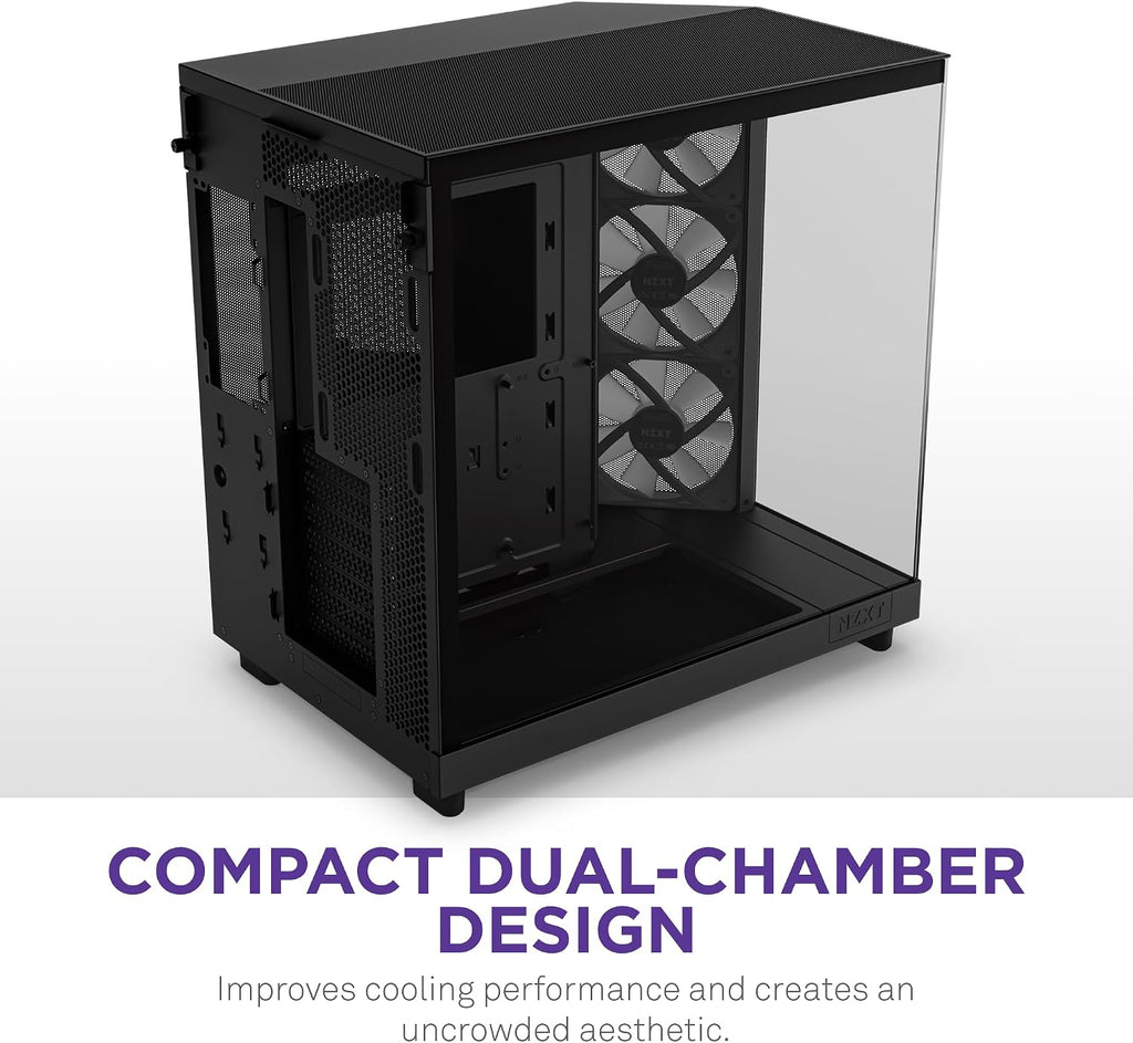 NZXT H6 RGB+ - Kompakt Dubbelkammare ATX PC-chassi - Vit