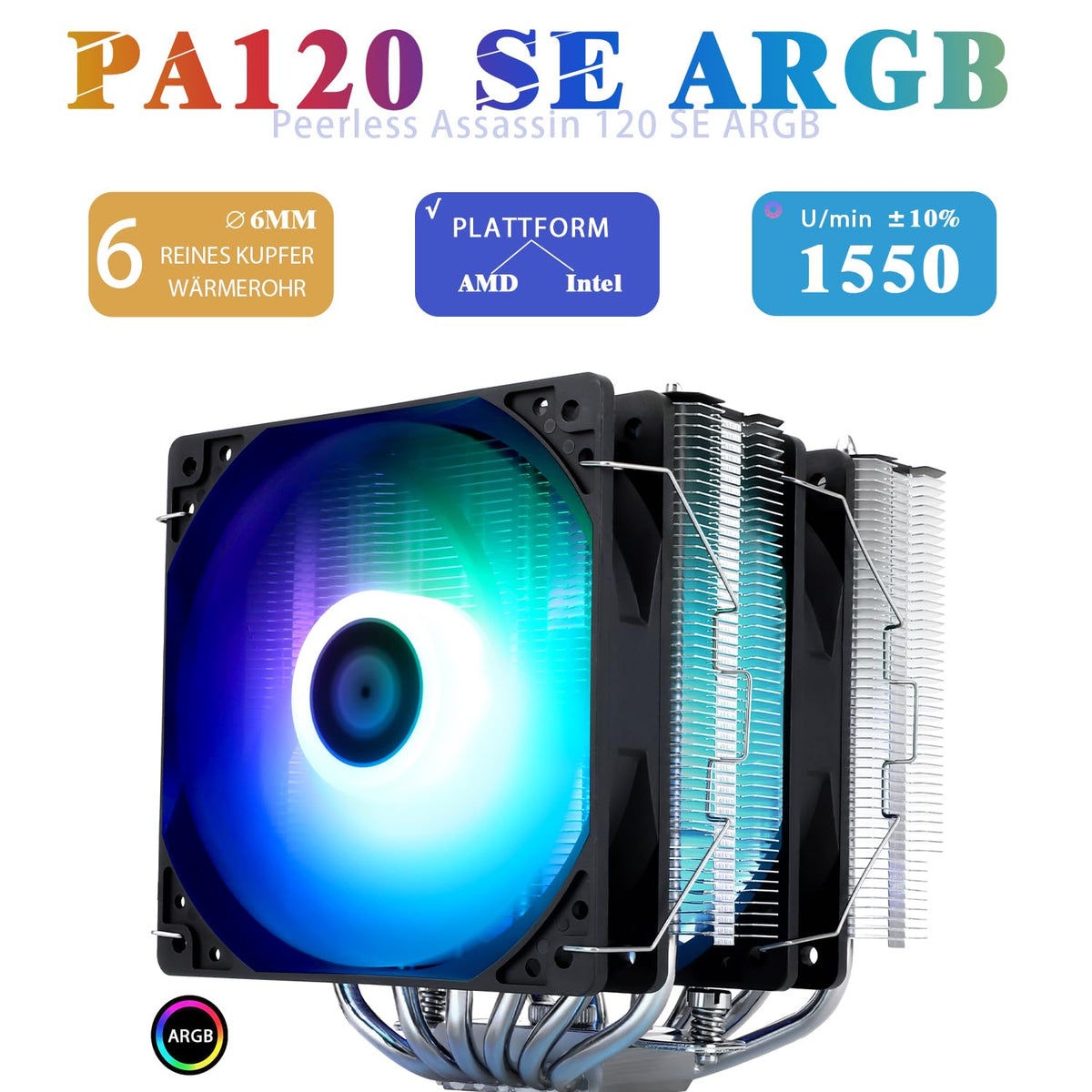 TR-Thermalright Peerless Assassin 120 SE CPU-Kühler, Hochleistungs-Twin-Tower-CPU-luftkühler, geräuscharm 25,6dBA, 155 mm höjd, för Intel LGA 1700/1851/115X/1200, AM4 och AM5