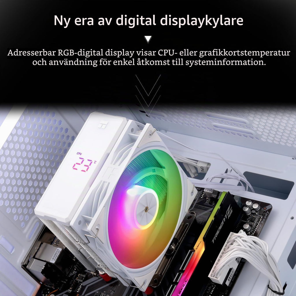 TR Assassin X 120R Digital ARGB vit hastighetsluftkylare, 4 värmerör luftkylare, toppskydd, 12 cm tyst PWM-fläkt, för AM4/AM5, Intel LGA170/1851/115X/1200