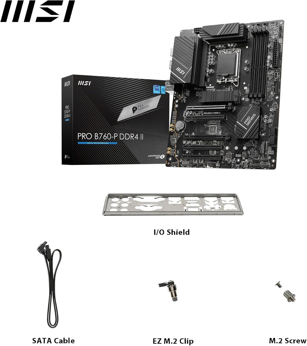 MSI PRO B760M-P DDR4 moderkort, Micro-ATX - Stöder Intel 12:e och 13:e generationens kärnprocessorer, LGA 1700 - DDR4 Memory Boost 4800+MHz/OC, PCIe 4.0 x16-kortplats, M.2 Gen4-kortplatser, olika