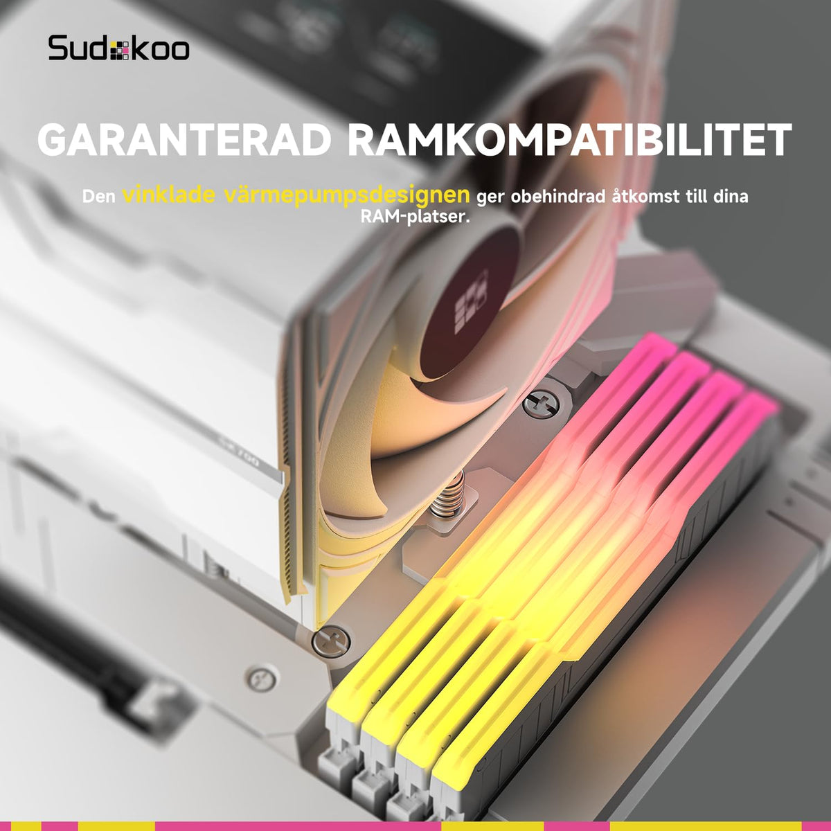 Sudokoo SK700V VIT AM5 CPU-Kylare, AM5 Exklusiv, Digital Display, 7 Värmeledarrör CPU-Luftkylare, Enkel Torn-Design, 120mm FDB PWM-Fläkt, Full RAM-Kompatibilitet, L-Rail Låsmontering, 5 Års Garanti