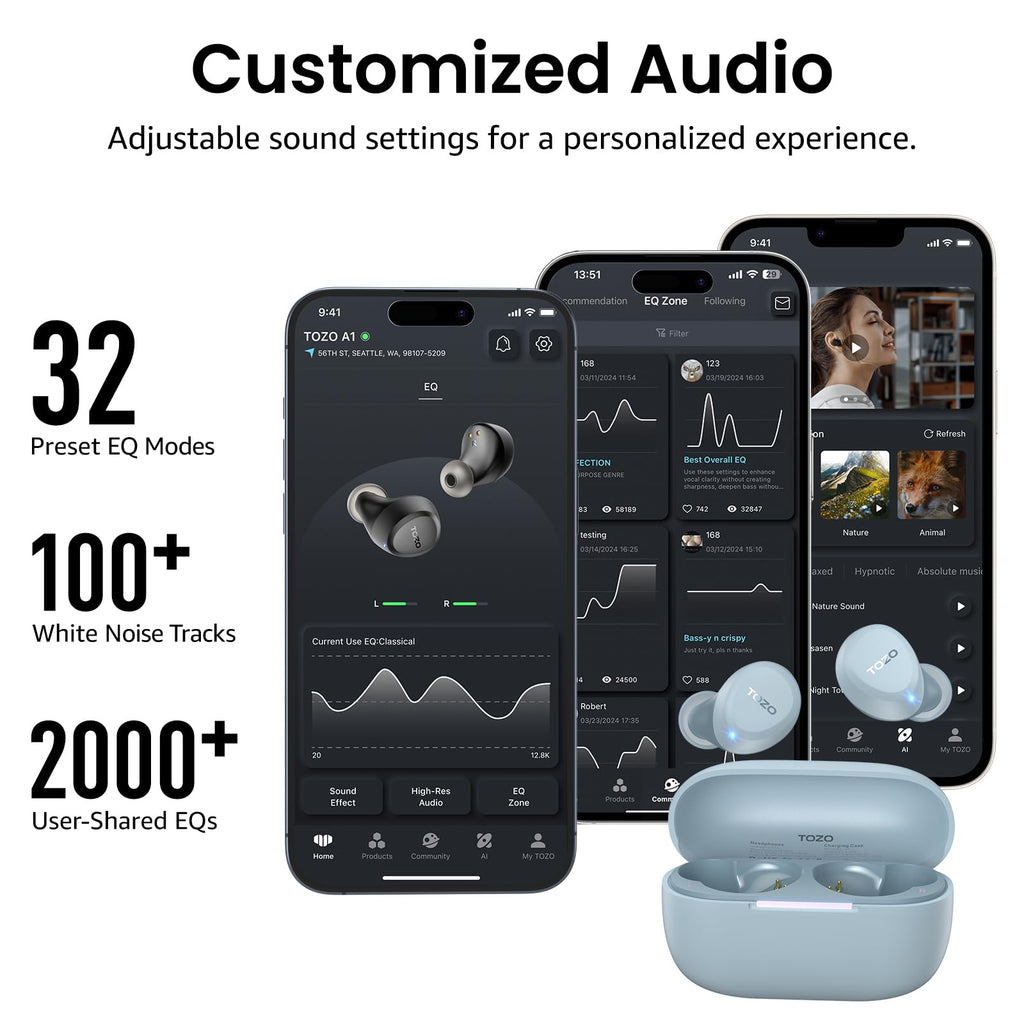 TOZO A1 Wireless Earbuds Bluetooth 5.3 Light Weight in Ear Headphones
