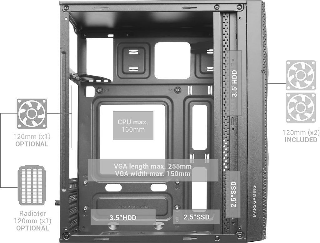 Mars Gaming MC-S1, ultrakompakt Micro-ATX PC-fodral, ARGB frontbelysning 12 lägen, FRGB-fläkt, spelfodral för helsidofönster, stöder vätskekylare upp till 120 mm, rosa