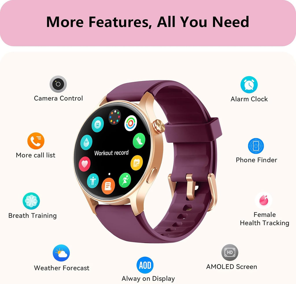 Smart Watch for Men Women, Answer/Make Call, AMOLED Ultra-Clear Screen Activity Trackers with Heart Rate/Sleep/Step Monitor, Smartwatch for iPhone/Samsung/Android, 110+ Sport Modes, 3ATM Waterproof