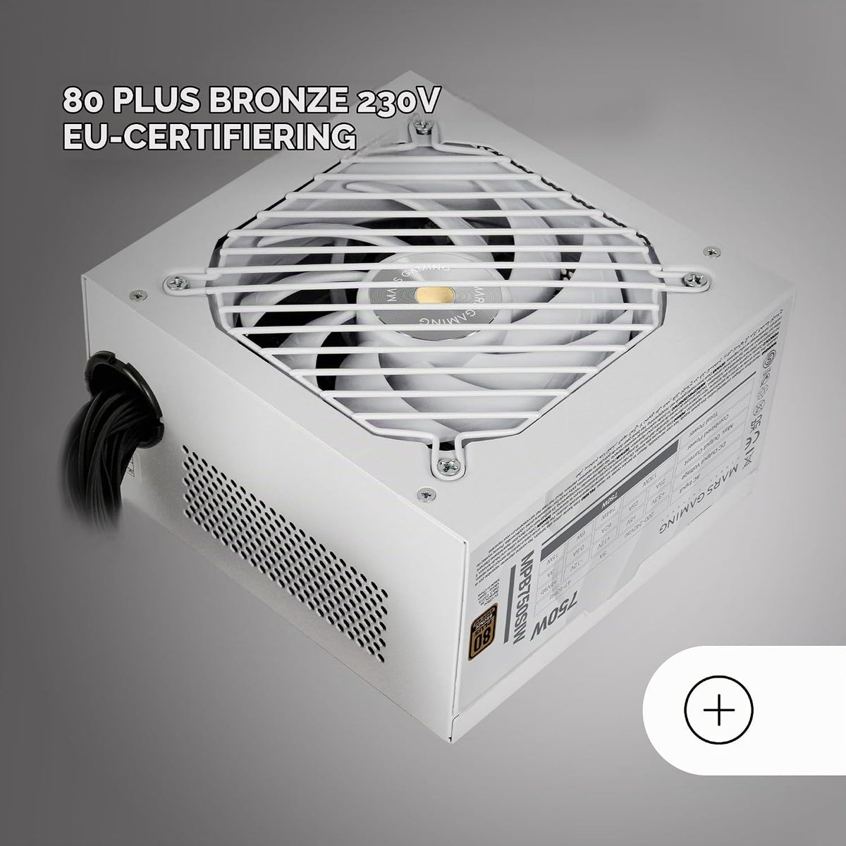 Mars Gaming MPB750SI, ATX Nätaggregat för PC 750W, 7 Års Garanti, 80Plus Bronze 230V, 90% Effektivitet, SI Extreme Silence-fläkt med Kopparkärna, AI2-RPM, DC-DC och SMD-teknologier, Vit